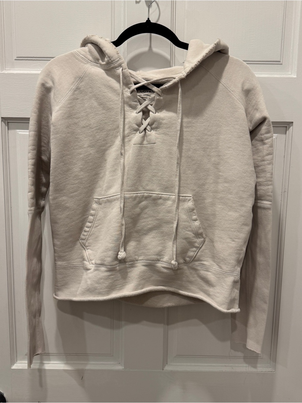 Nili Lotan Fletcher Lace Up Hoodie XS White Eggshell Distressed Quiet Luxury Boh